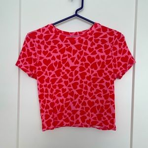 Wild Fable pink heart short sleeve crop top